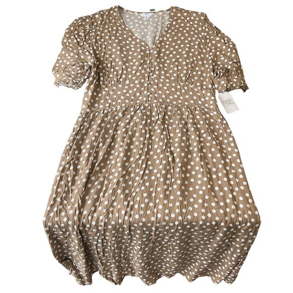 Time and Tru Dresses & Skirts - Time And Tru Women Maxi Dress XXL (20) Brown Polka Dot Milkmaid Dress ShortSleev
